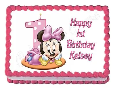 MINNIE MOUSE 1ST BIRTHDAY Party Edible Cake Image Decoration Frosting Sheet • $9.95