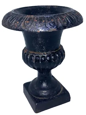 Vintage Victorian Cast Iron Metal Urn / Vase Black Small 5  X 4  Miniature 2lbs • $50.55