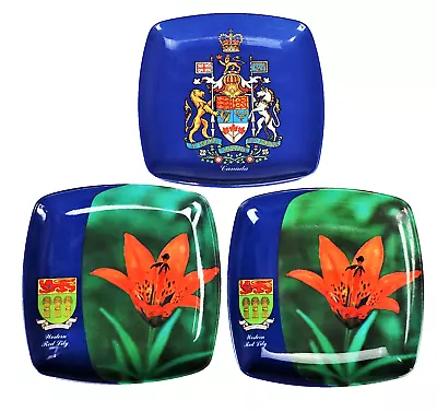 3 Canada Crest Lion Crown Red Lily Melamine Serving Plates Trays Mb Italy Melmac • $18.78