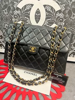  AS-IS  CHANEL Jumbo 30 Quilted Matelasse Lambskin Chain Shoulder Bag Black 468 • $2200