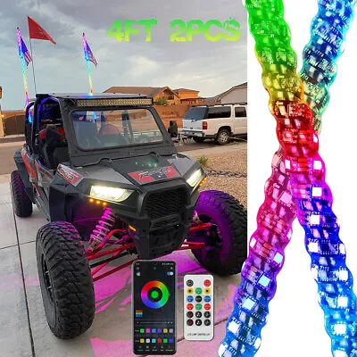 For Polaris RZR XP 1000 900 800 2X 4FT RGB LED Whip Lights Bluetooth + US Flag • $115.66