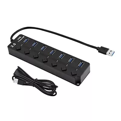 USB Multiport Adapter USB Hub 3.0 Powered With 7 Ports USB Data Hub Black • $18.59