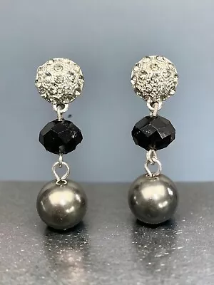 Vintage Designer Monet SIGNED  Grey Black Lavender Crystal  Pierced Earrings • $20