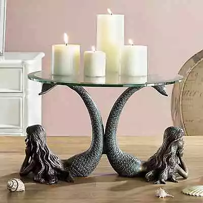 Stunning Aluminum Coastal Mermaid Duet Glass Table Server/Candleholders • $253