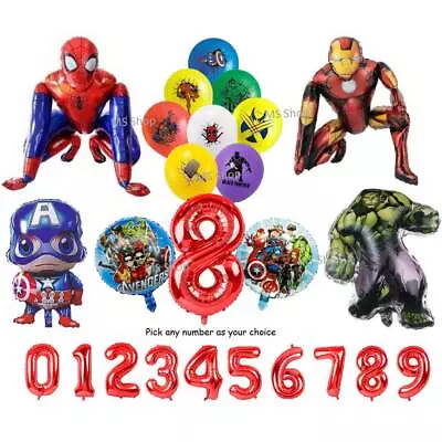 Avenger Super Heroes Birthday Age  Balloons Foil Latex Party Decoration Supplies • £2.49