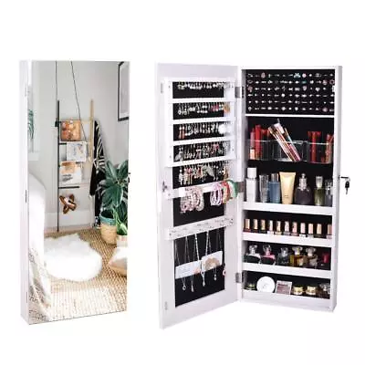 Mirror Jewelry Cabinet Jewelry Armoire Wall Mounted Storage Organizer W/Lockable • $59.90