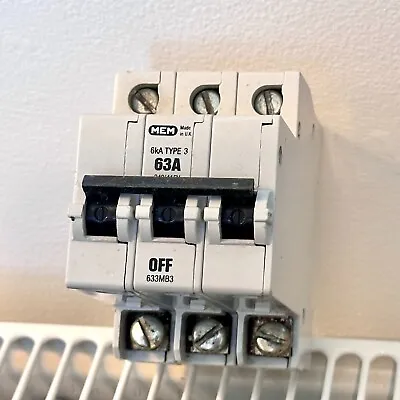MEM 633MB3 Distribution Board MCB | 63A | 3P | Type 3 | Memshield | T633 633MC • £223.88