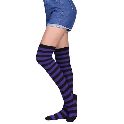 Women Over Knee Socks Striped Thigh High Leg Warmer Cotton Longstocking 5 Colors • $9.99