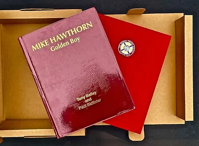 Mike Hawthorn Golden Boy SIGNED EDITION (2008) Leather Bound With Enamel Badge. • £450