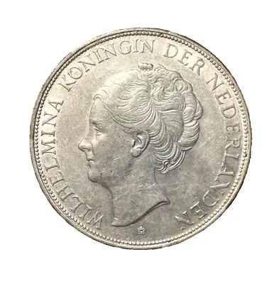 Netherlands 1939 Silver 2 1/2 Gulden UNC Wilhelmina I • $30