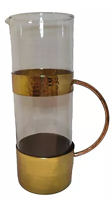 West Elm Pitcher Glass Hammered Metal Goldtone Copper Tone Water Cocktail Drink  • $52.99