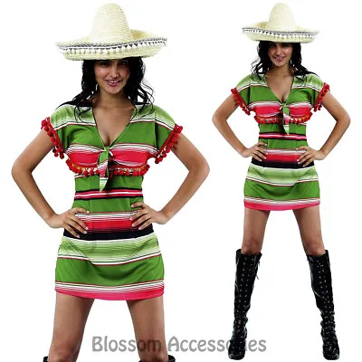 CSW23 Mexican Poncho Green Yellow Womens Costume Fancy Dress Wild West Fiesta • $29.95