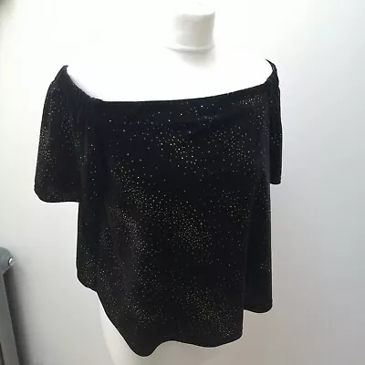 Size 10 BNWT Black Velvet Gold Spots Bardot Off Shoulder Top Short Sleeves • £7