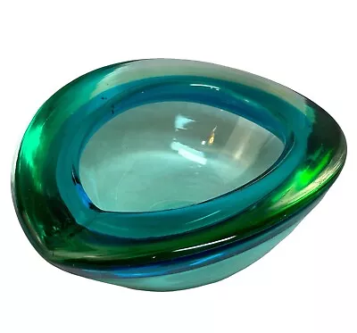 Vintage Sommerso Geode Ashtray Bowl Blue Green Murano MCM 1960s Italy • $44.49