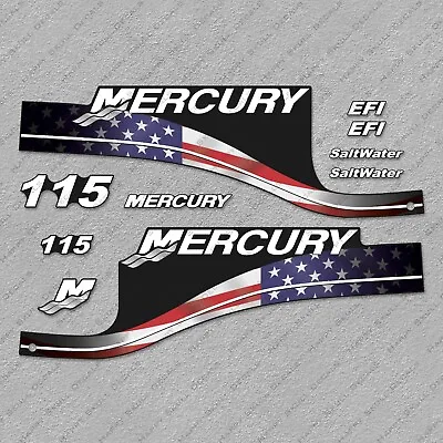 Mercury 115hp EFI SaltWater USA Flag Edition Outboard Engine Decals Sticker Set • $53.99