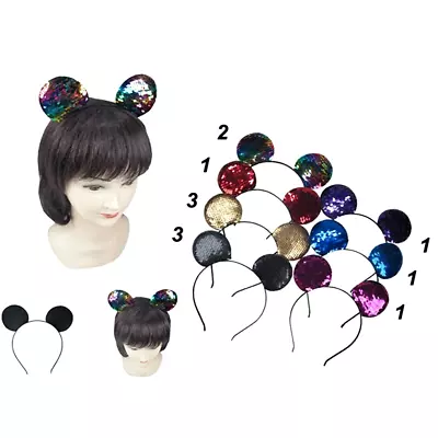 12pcs Bling Sparkle Mickey Mouse Cat Ear Band Sequin Mermaid Headband Hairband  • $16.76