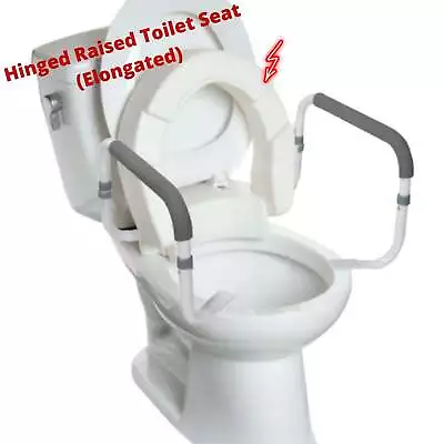 InnoEdge Medical Hinged Raised Toilet Seat (Elongated Size) With Safety Rail Arm • $88.87