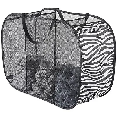 Mesh Pop Fold Laundry Hamper 3 Compartment Sorter Horizontal Collapsible Zebra • $13.95
