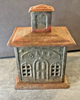 Antique Pierced Tin Still Bank Building  Penny Bank  Circa Late 1800's -867.23 • $64.99