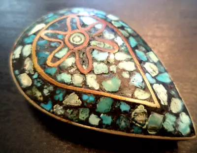 Stunning Vintage Estate High End Inlaid Turquoise 1 5/8  Clip!!! G48 • $3.25