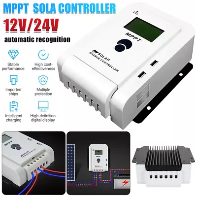 12/24V 20A 40A 60A MPPT Solar Charge Controller Panel Battery Regulator Dual USB • £32.99