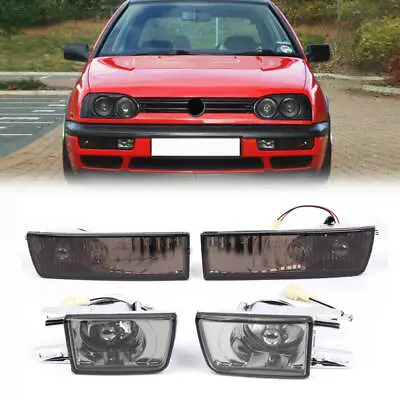 For VW Jetta MK3 Golf 1993-1998 Smoke Front Bumper Fog Light + Turn Signal Lamp • $49.99