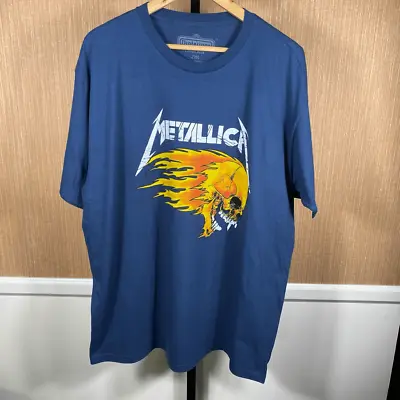 Metallica Men's Pushead Flaming Skull 1994 Modern Reprint T-Shirt Navy Size 2XL • $35