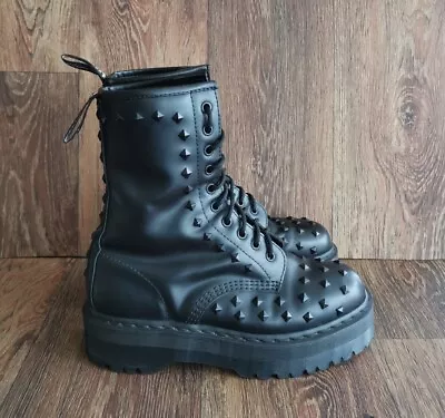 Dr Martens 1490 Stud Black 10 Hole Platform Boots Size 6.5 • £145