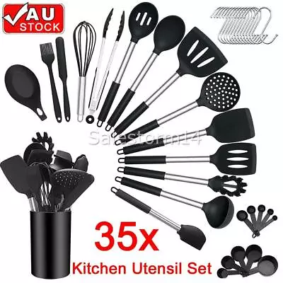 $35.99 • Buy 35Pcs Kitchen Utensil Set Silicone Non-Stick Cooking Stainless Steel