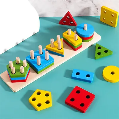 £9.55 • Buy Montessori Toys For 1 2 3 Year Old Boys Girls Wooden Sorting Stacking Toys Kids