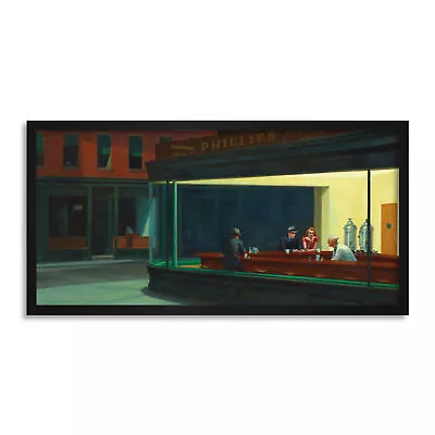 Edward Hopper Nighthawks Iconic Painting Long Framed Wall Art 12X25 In • £29.99