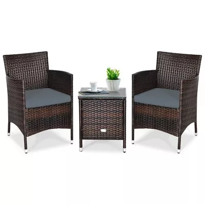 3 PCS Patio Wicker Conversation Set Chair & Coffee Table Rattan Garden Furniture • $128.97