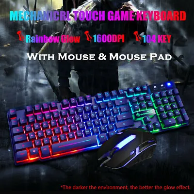 $20.99 • Buy T6 Gaming Keyboard And Mouse Set For PC Laptop Rainbow Backlight Usb Ergonomic