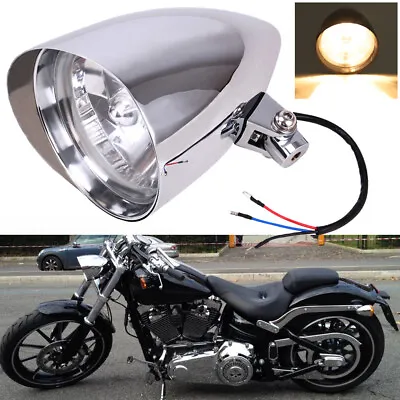 5.75  5-3/4  Chrome Bullet Visor Headlight Lamp For Harley Chopper Bobber Custom • $74.21