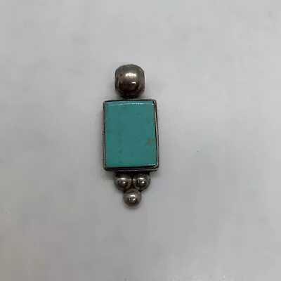 Vintage Mexico Sterling Silver Turquoise Rectangle Pendant • $31.19