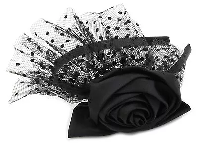 Zest Fascinator Alice Band With Fabric Rose & Mesh Hair Accessory Black • £4.99