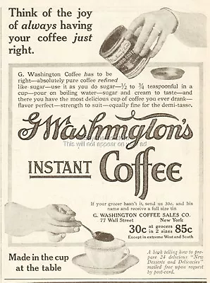 1912 G Washington's Instant Coffee Think Of The Joy Vintage Kitchen Decor Ad • $10.79