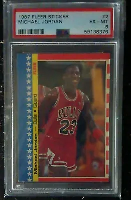 1987 Fleer Sticker Basketball #2 Michael Jordan Graded PSA 6 EX-MT Bulls HOF • $23.95