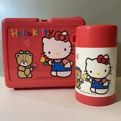 Vintage Sanrio 1988 Hello Kitty Plastic Lunchbox & Thermos Set • $119.99