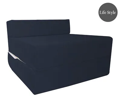 Fold Out Single Chair Z Bed Sofa Guest Futon Chair Bed Lounger Matress Foam Navy • £41.95