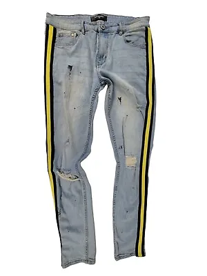Serenade Jeans Men's 34x32 Slim Skinny Stretch Distressed Blue W/ Yellow Stripes • $32
