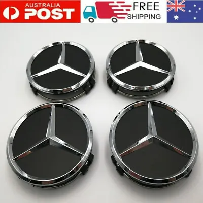 $15.39 • Buy 4X Mercedes Benz Black Alloy Wheel Centre Caps 75mm A B C E S M Class ML CLA GLA