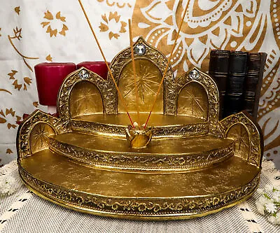 Golden Tibetan Buddhism Altar Shrine Miniature Display With Lotus Incense Holder • $42.99