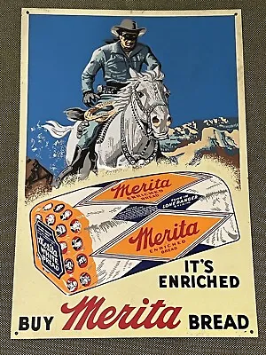 Vintage Lone Ranger Sign Advertising Merita Bread Embossed Tin • $45