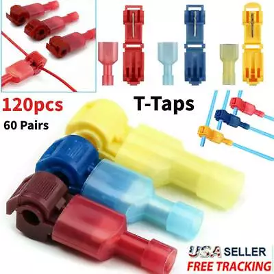 120pc T-Taps Wire Terminal Connectors Insulated Quick Splice 22-10 AWG Combo Kit • $7.79