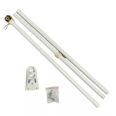 6ft Flag Pole 6' White Outdoor Steel Wall Hanging Flag Pole Ball Top W/Bracket • $17.44