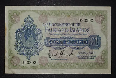1938 Falkland Islands | £1 One Pound | George VI | D93202 | P-5 | Banknote • £209.99