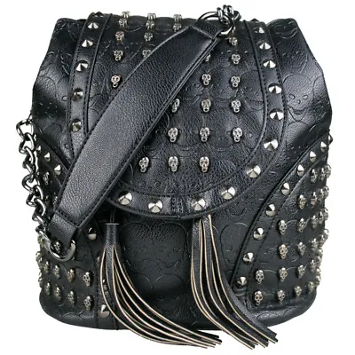 £17.99 • Buy PU Leather Retro Shoulder Bag Skull Embossed Studded Goth Backpack Tote Handbag 