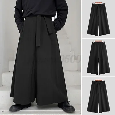 Men Japanese Baggy Hippy Pants Casual Loose Elastic Waist Wide Leg Long Trousers • $27.16