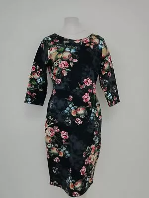 MYLEENE KLASS Ladies Dress Bodycon Style Knee Floral Design Size 16 Smart • £9.99